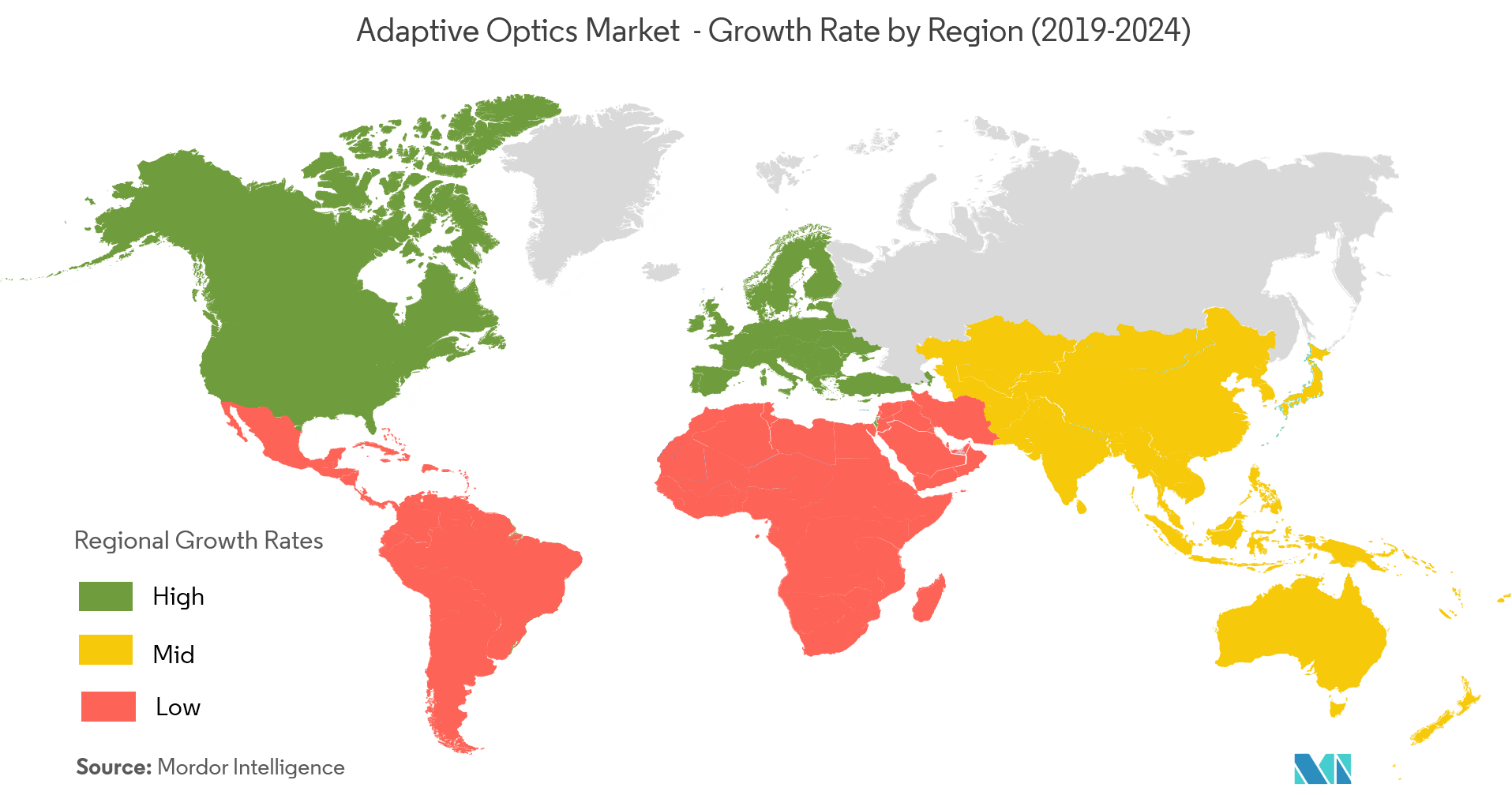 Marché de loptique adaptative – Taux de croissance par région (2019 – 2024)